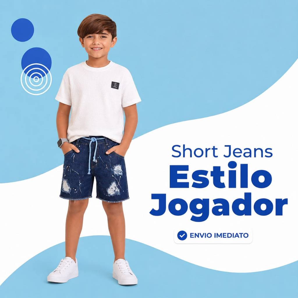 Short jogador masculinho infantil 2 ao 16 Jeans destroyed