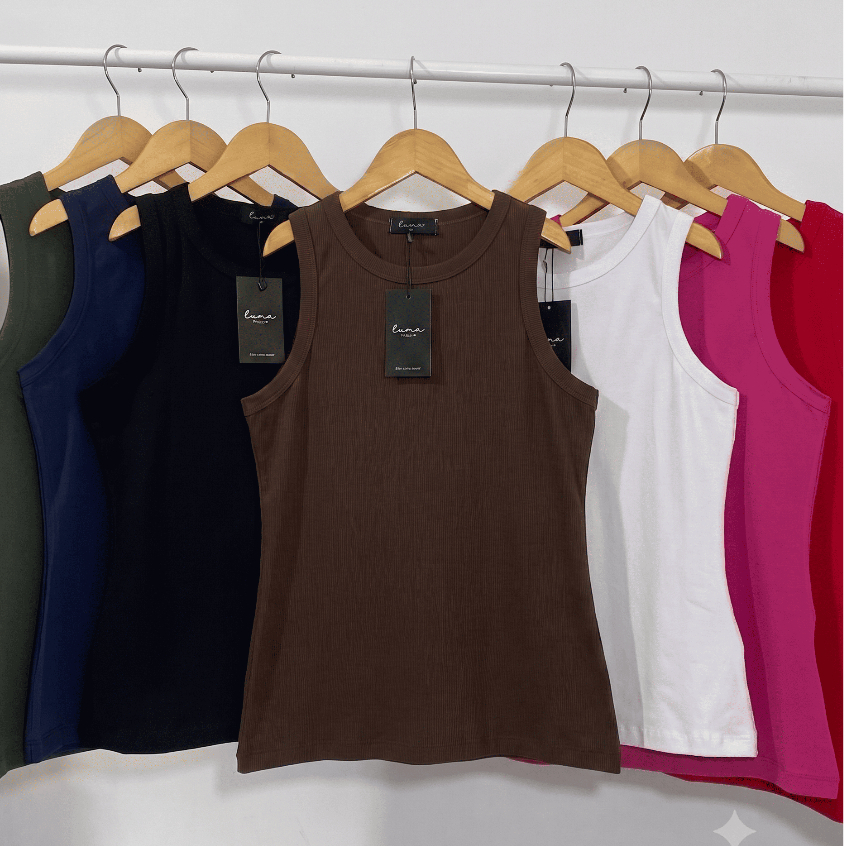 Regata Feminina Básica Algodão Lisa Cavada Trabalho Dia a Dia Passeio Verão Calor Blusa Casual Confortável Slim Moda