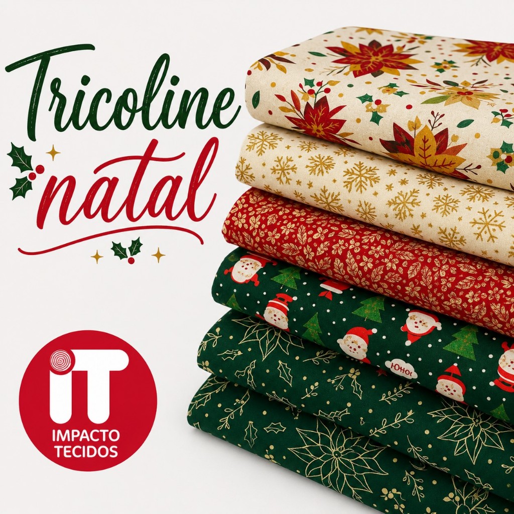 Tecido Tricoline Natal 0,50 x 1,50 m - Estampa Natalina  - Tricoline Estampado 100% Algodão