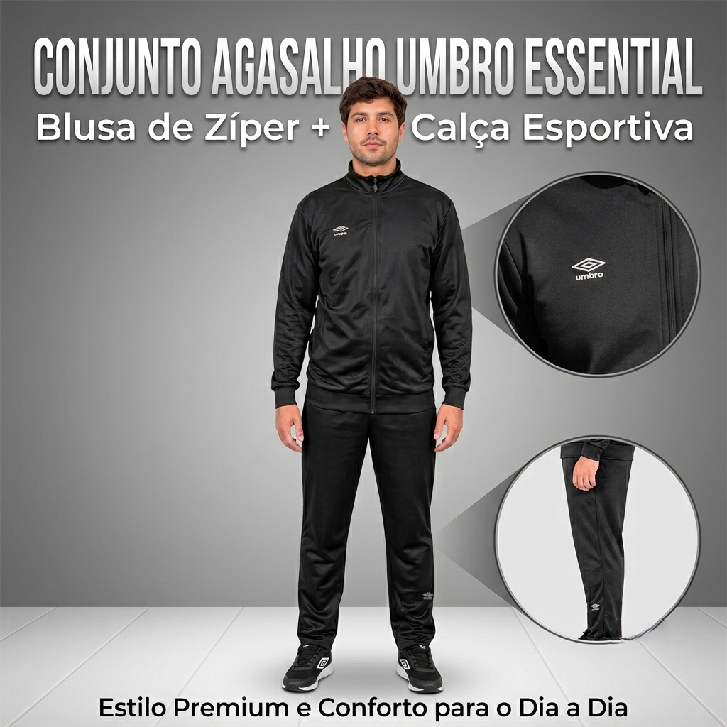 Conjunto Agasalho Umbro Essential Masculino Original com Nota Fiscal e Garantia