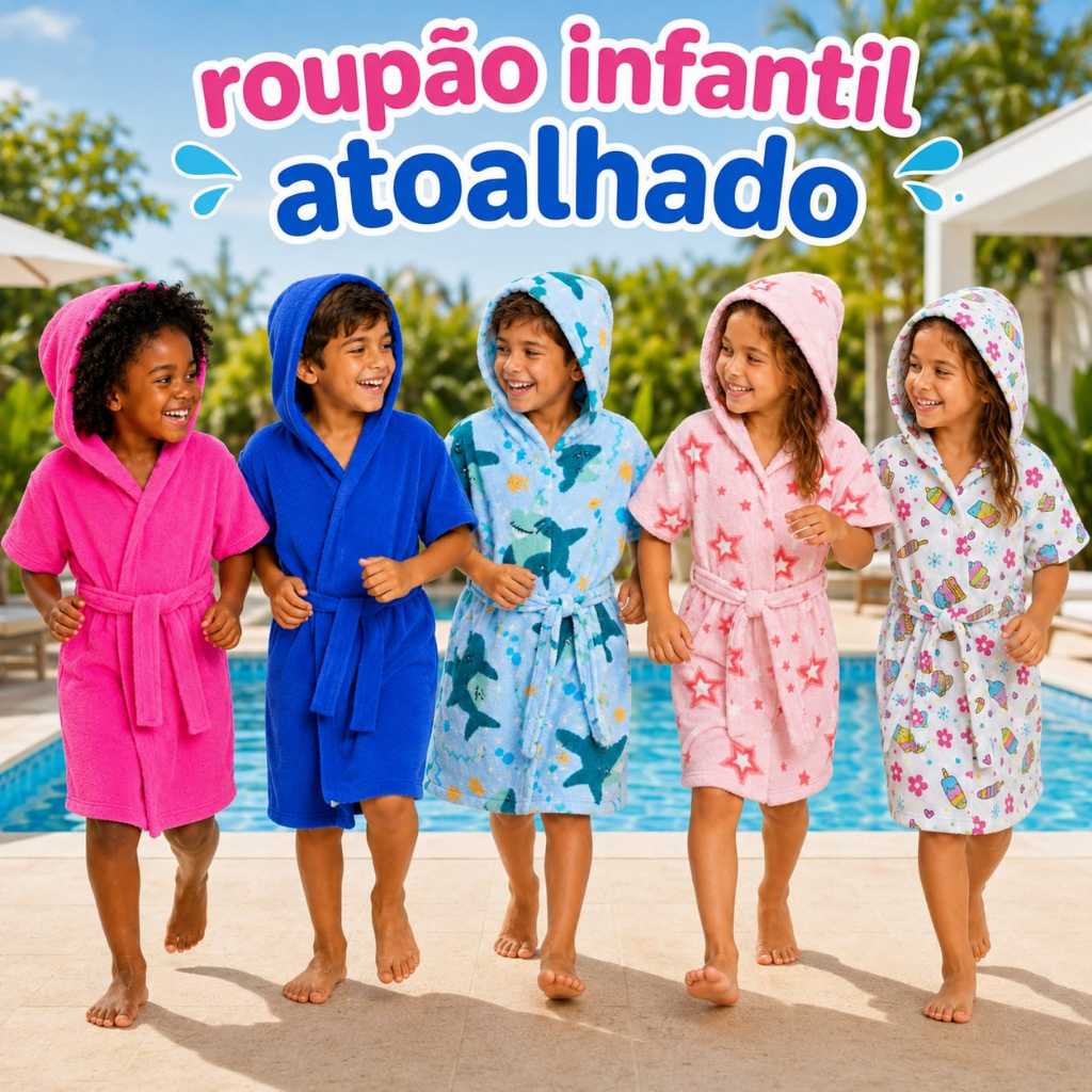 Roupão de banho Infantil Piscina Atoalhado criança praia piscina natação