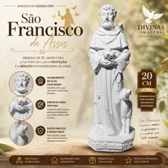 São Francisco de Assis Imagem 20cm para Pintar Gesso Cru Retocado Para Pintura Manual