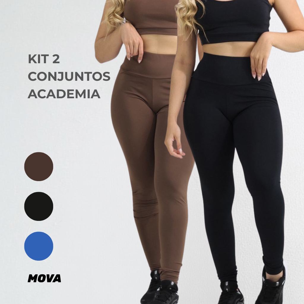 Kit 2 Calças Legging Academia Feminina Sem Transparência Suplex Premium Cintura Alta Modeladora Fitness Ginástica