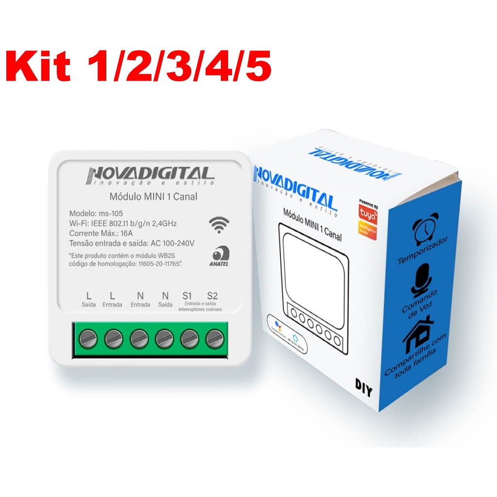 KIT 1/2/3/4/5 Mini Módulo Rele 1 canal 16A Interruptor Inteligente Wifi Alexa Google Automação Tuya Smart Life