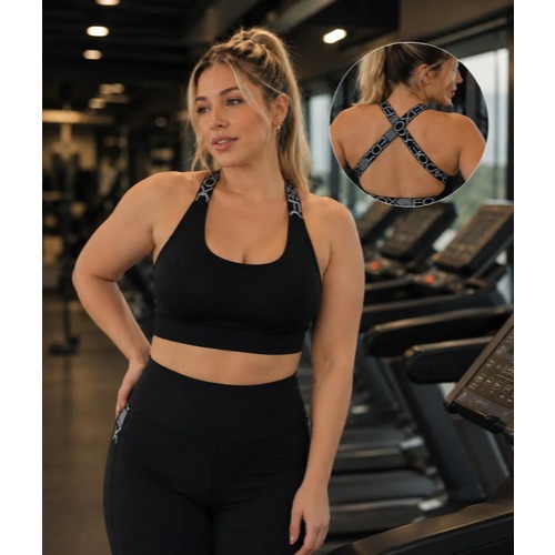 Top Feminino Tendencia Cruzado Costas Poliamida Alta Compressão Academia Corrida Caminhada Confotavel