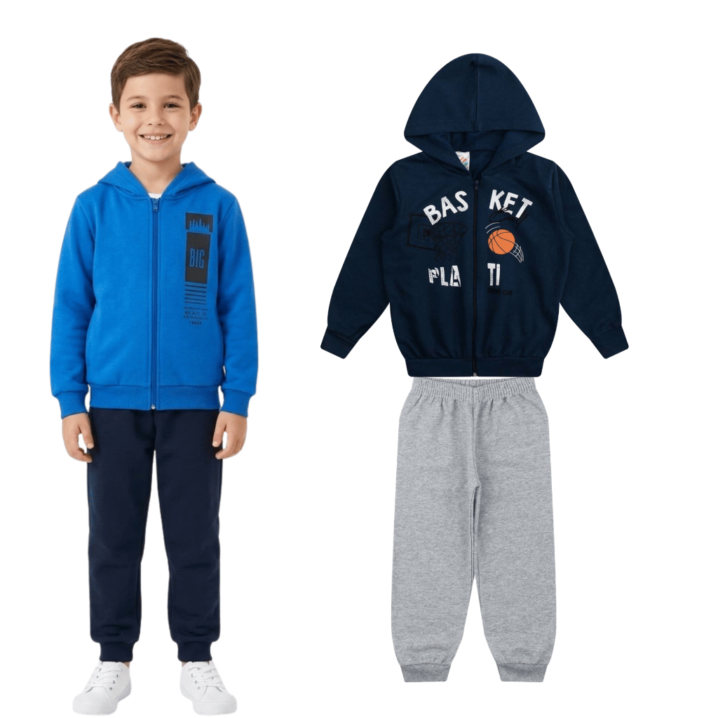 Conjunto Infantil Masculino Estiloso com Capuz e Zíper – Moletom Menino (1 ao 8)