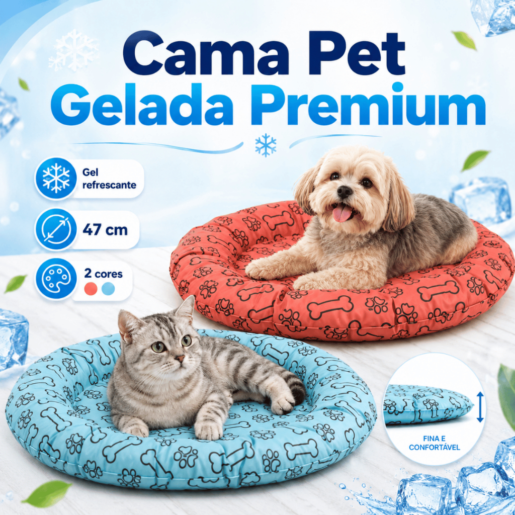 Cama Pet Gelada Premium 47cm com Gel Refrescante para Cachorro e Gato Redonda