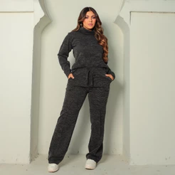 Conjunto Feminino Lanzinha Malha Rib Blusa Gola Alta E Calça