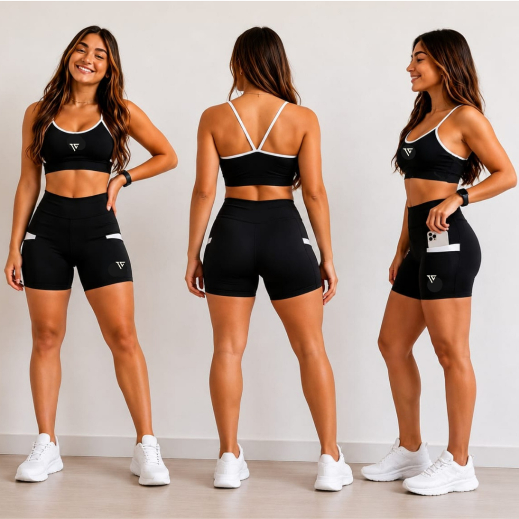 Conjunto Fitness Feminino Suplex Premium Zero Transparência Top + Short Cintura Alta com Bolso lateral Academia Treino