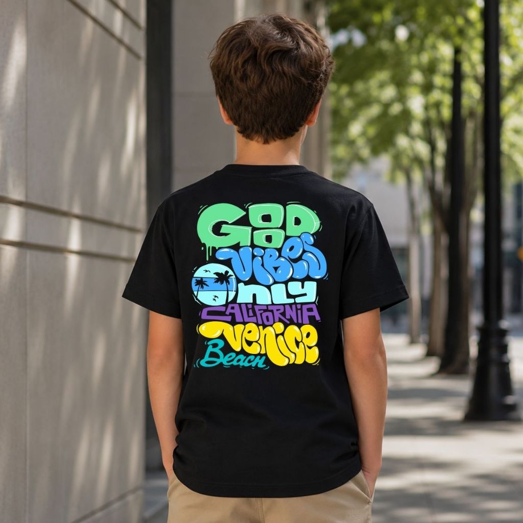 Blusa Juvenil 100% Algodão Verão Camiseta Manga Curta Infantil 4 ao 16 Promoção Lançamento Good Vibes