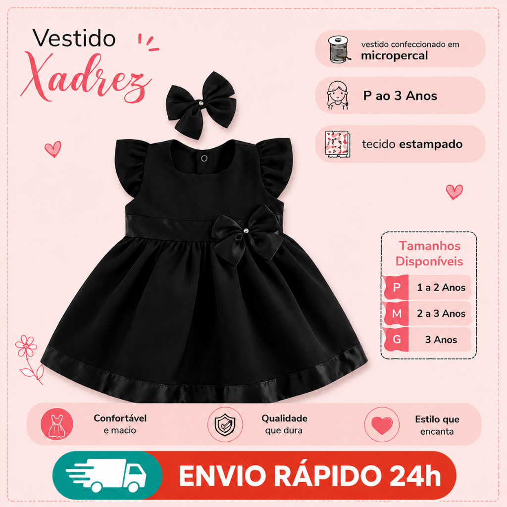 Vestido Menina Bebê Luxo | Vestido Princesa Preto Com Voil E Tiara - Moda Infantil P aos 3 anos