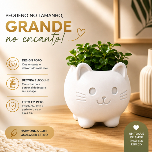 Vasinho Decorativo Gatinho | Cachepot para Suculentas e Pequenas Plantas