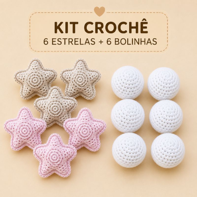 kit com 6 Estrelas e 6 bolinhas de crochê amigurumi cores personalizadas