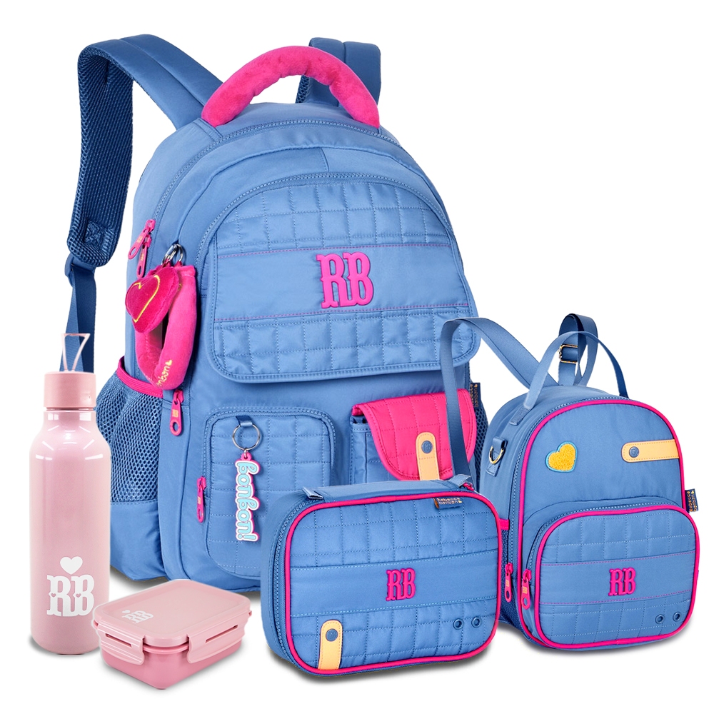 Kit Mochila Rebecca Bonbon Escolar Juvenil Meninas Estojo Box Lancheira Térmica RB 2 em 1