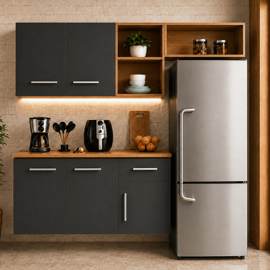 Armário de Cozinha Compacta Kit Aéreo e Balcão Nicho Reversível Gabinete Cozinha - Blue Moby