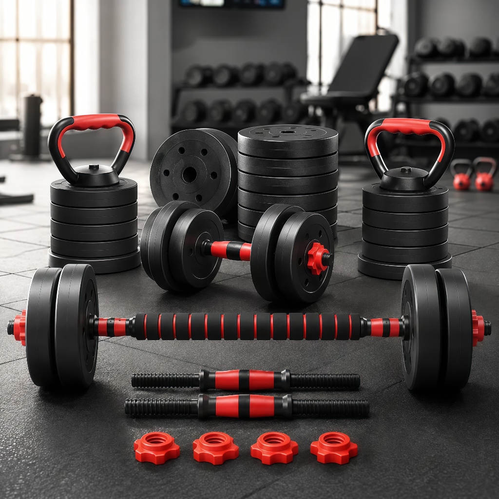 Kit Treino Funcional 15/20kg Halteres Barra Supino Kettlebell