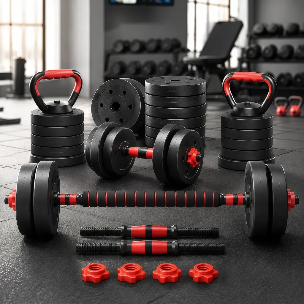 Kit Treino Funcional 15/20kg Halteres Barra Supino Kettlebell Preto — imagem 1