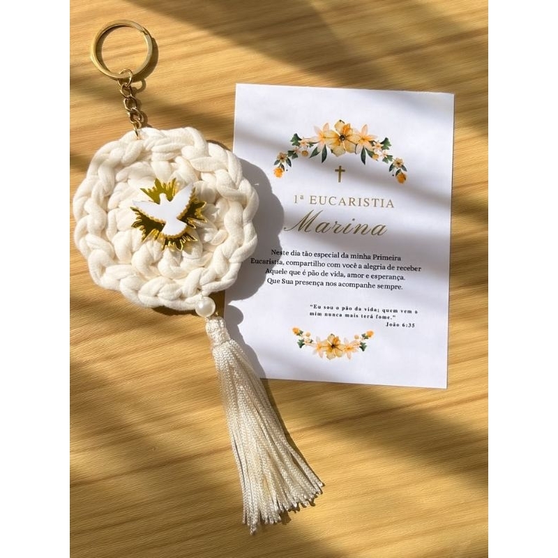 Chaveiro Personalizado Primeira Eucaristia Pomba Espírito Santo Lembrancinha