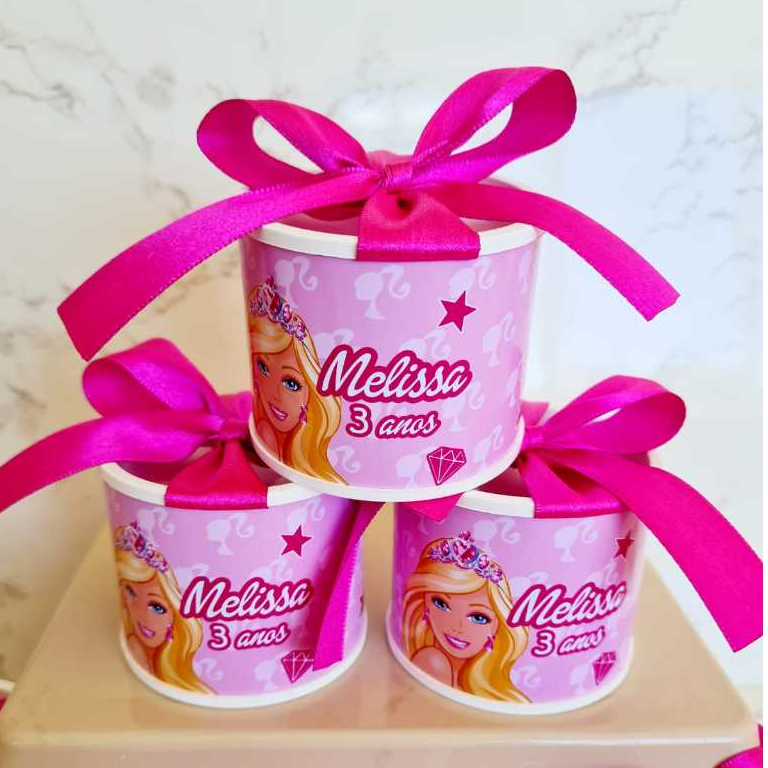 Kit tubolatas personalizadas Barbie | Lembrancinha maternidade | aniversário | chá de bebê | 5x6 - Vários temas