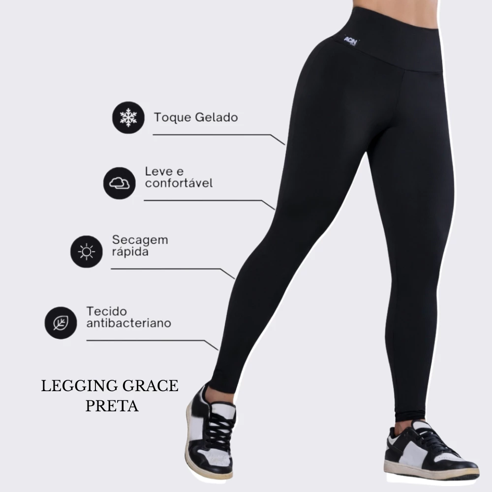 Promoçao Calça Legging Preta Fitness Treino Feminina Forro Duplo Grace Academia AQN SPORT