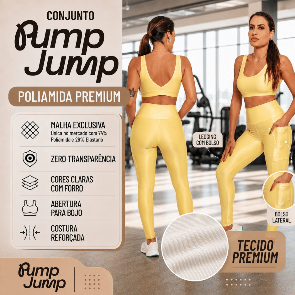Conjunto Legging com Bolso + Top Regata Poliamida Premium Micro Canelada Academia Feminino