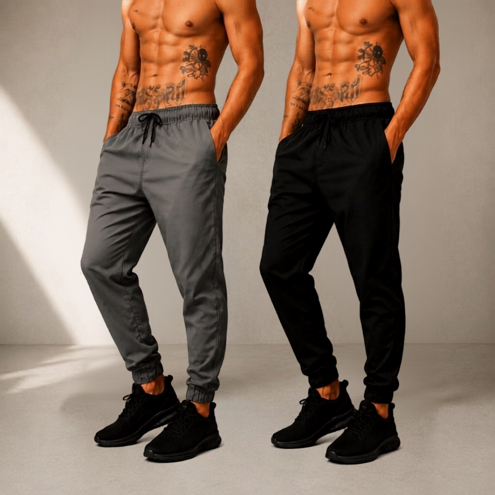 Kit 2 Calça Tactel Jogger Masculina com Elastano Academia Treino Fitness Slim Dry Fit Esportiva Leve