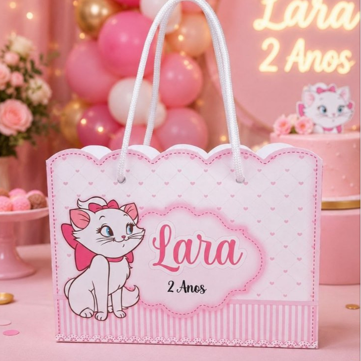 Sacolinhas Personalizadas GATINHA MARIE (PEGUE E MONTE )Lembrancinhas Festa Infantil  Sacolinha Supresas