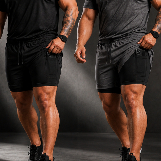 Kit 2 Short Dry 2 em 1 Plus Size P ao G4 Bermuda Masculina Academia Treino Corrida Com Elastano