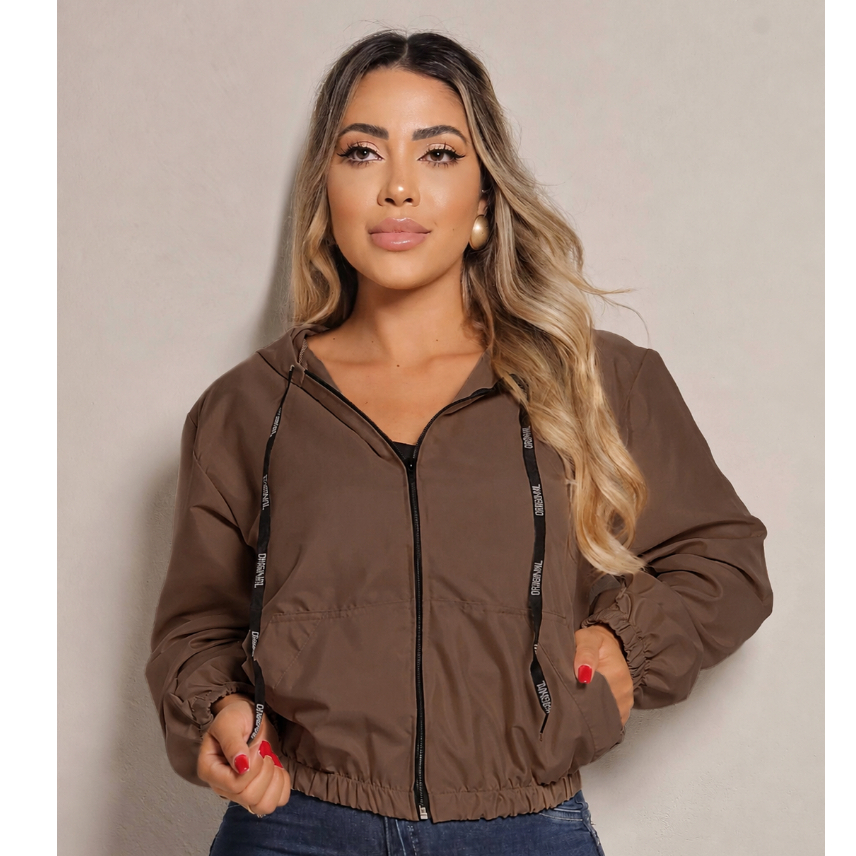 Jaqueta Feminina Corta Vento Liz Tactel Premium com elastano com cordão