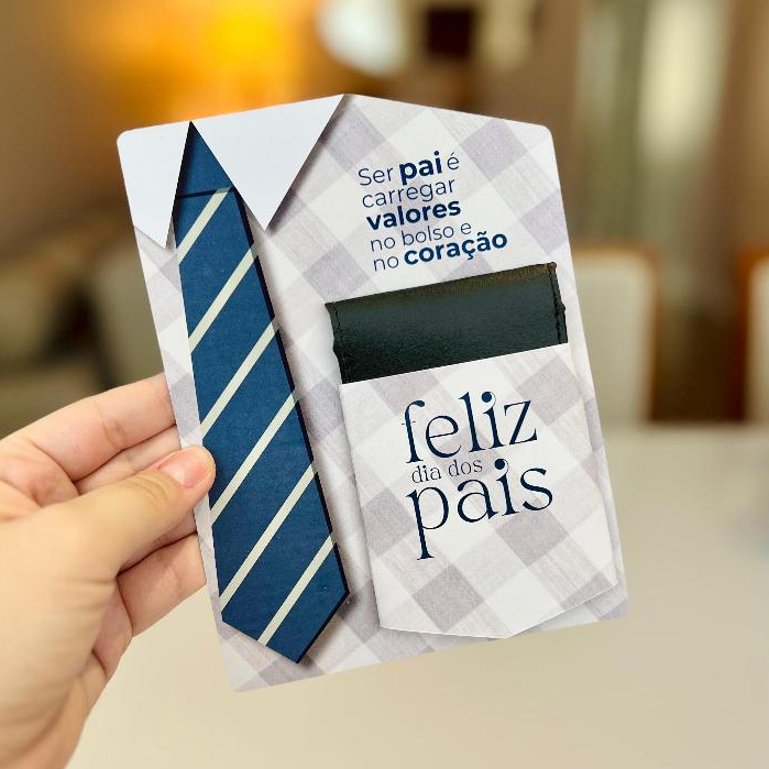 Lembrança Dia dos Pais Porta Cartão Masculino com Mensagem Mimo para Pais, empresas escolas