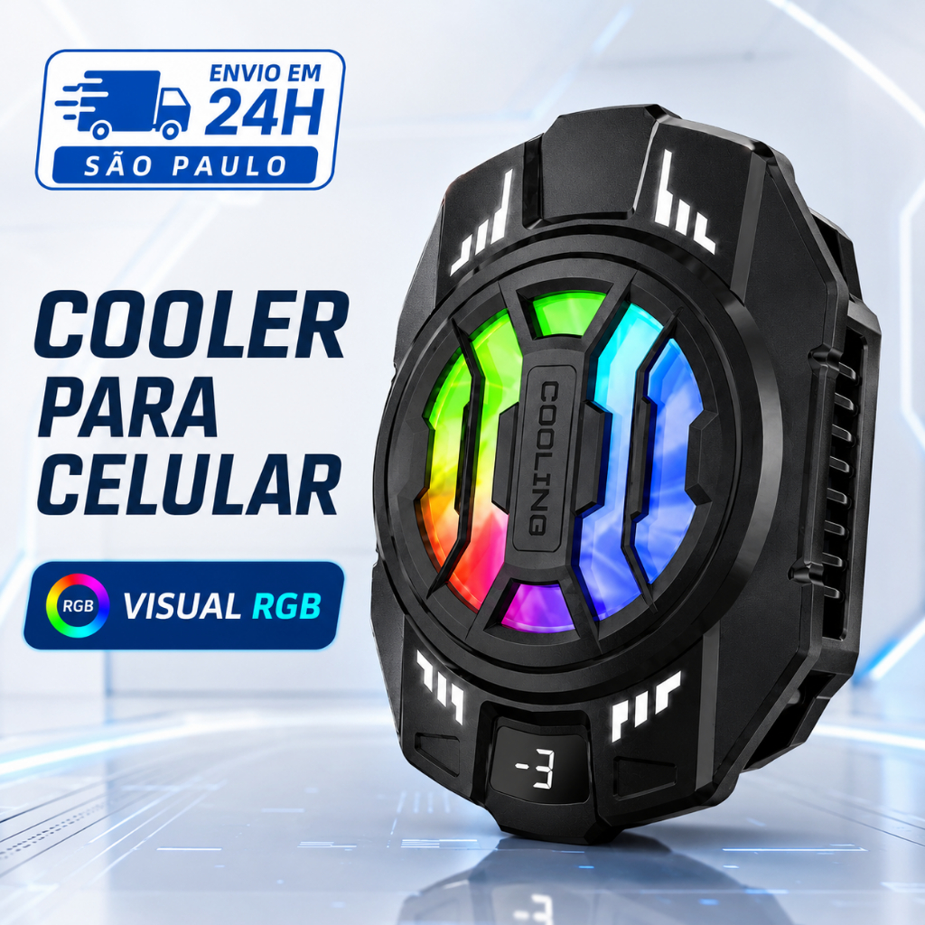 Cooler para Celular Gamer Tomate MSR-716 RGB com Display Digital 3 Velocidades Resfriamento Rápido USB