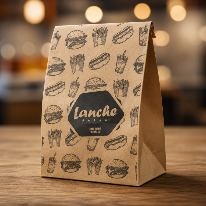 50 saco kraft eco delivery reforçado lanches e batata frita 6 tamanhos e modelos P/M/G/GG/Big OFF (CHOCO)