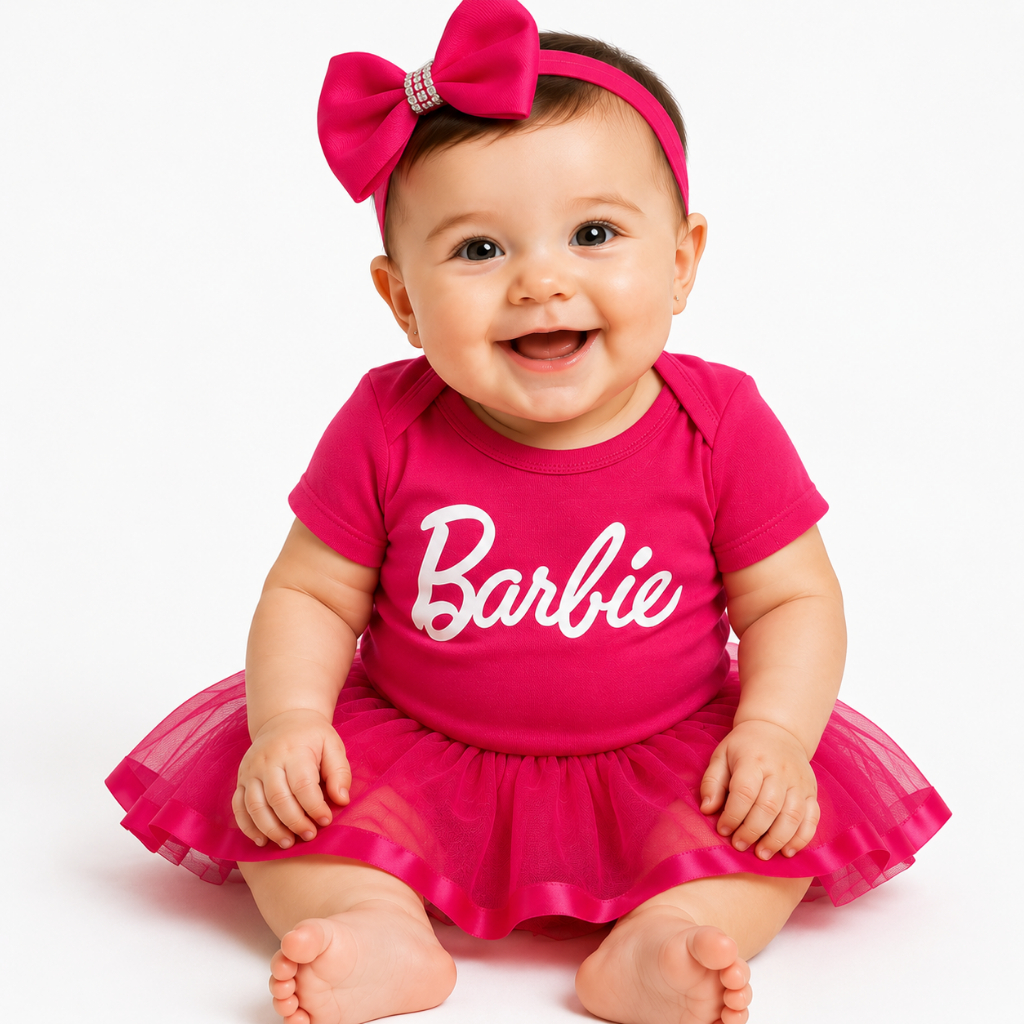Body Bebê Infantil Menina Mêsversário Temático Barbie Super Confortável Linha Premium