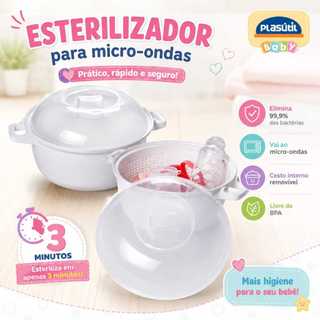 Esterilizador de Mamadeira e Chupeta3 Peças Compacto e Portátil Para Microondas Redondo