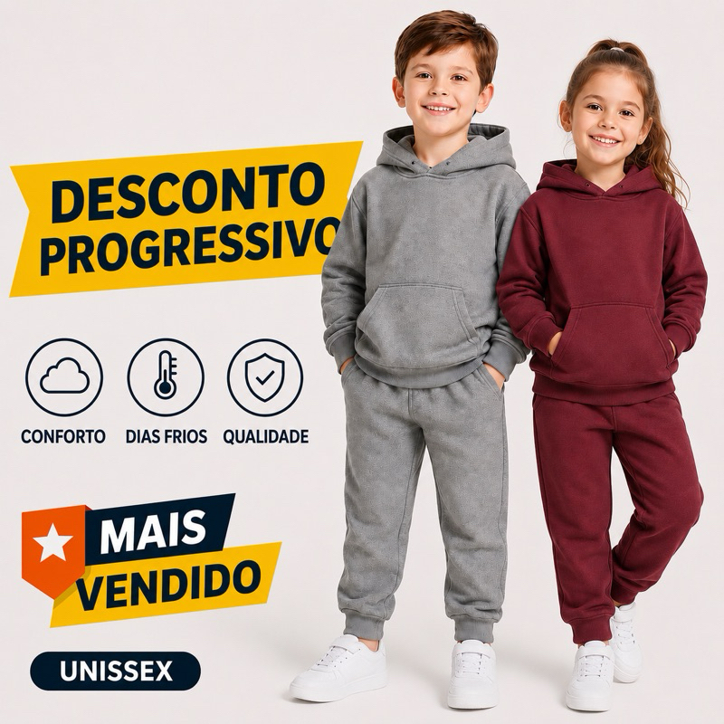 Conjunto Infantil Moletom Flanelado Inverno Menino Menina Roupa Frio Quentinho