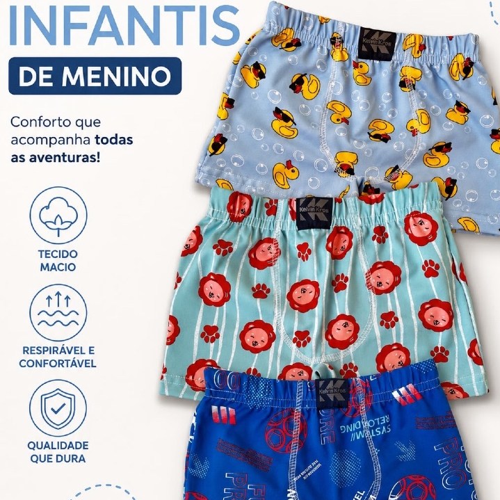 Cueca Box Infantil Kit 5 ou 10 Peças Microfibra Confortável Estampas Sortidas Menino 1 a 10 Anos