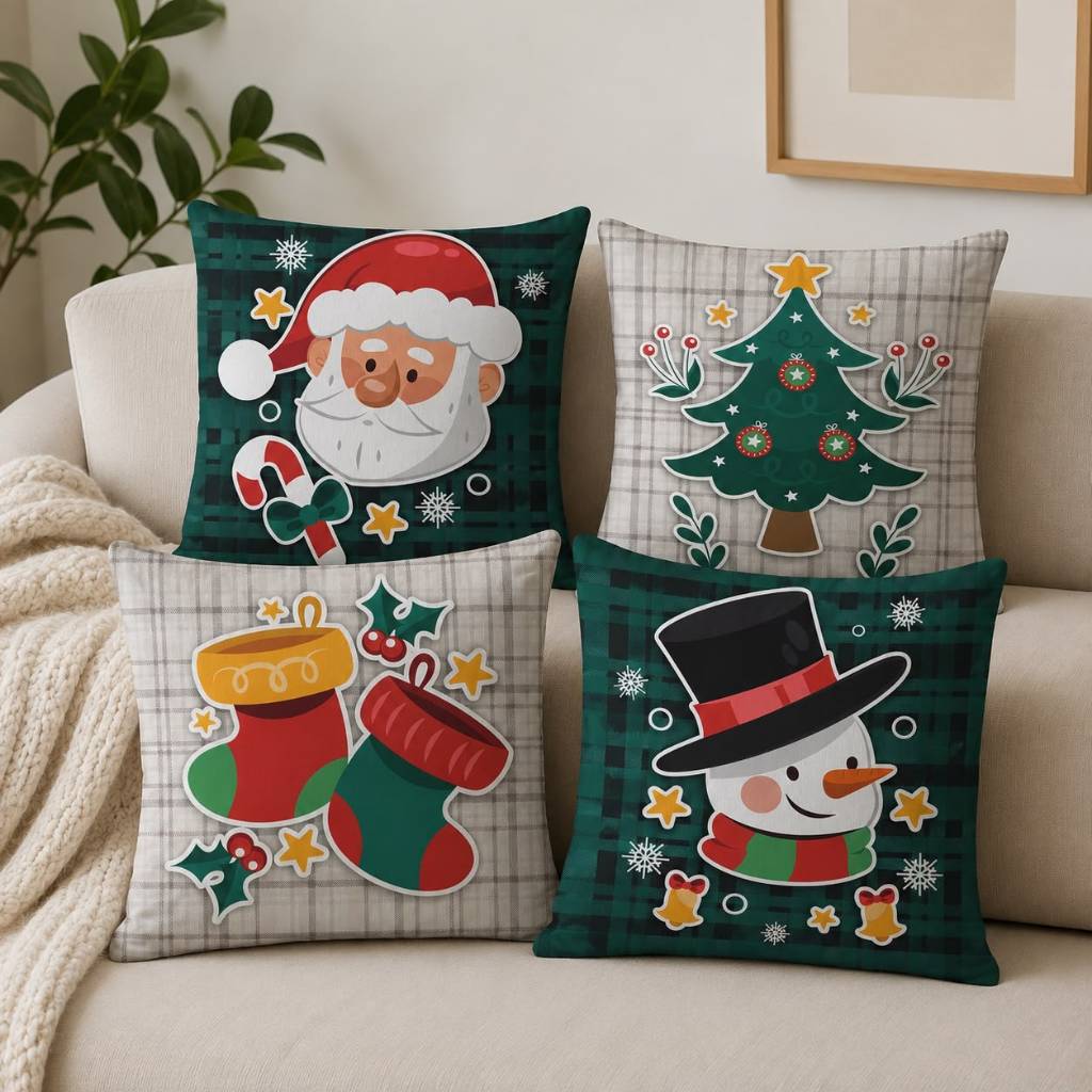 Kit 4 Capas de Almofada Personalizada Natal Fofo Clima Natalino Feliz Natal Decorativo 45x45 Quarto Cama Sala Sofá