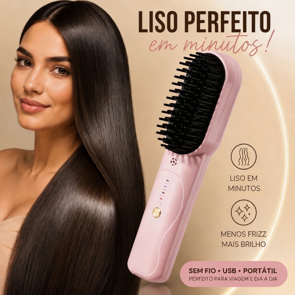 Mini Escova Alisadora Sem Fio USB Portátil Elimina Frizz Alisa Modela Cabelo para Viagem Uso Diário Mulheres