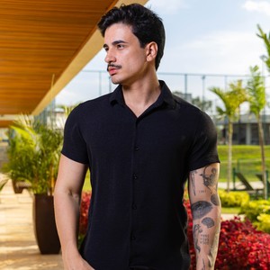 Camisa Masculina Manga Curta Texturizada Casual Leve Respirável Confortável Moda Verão Premium