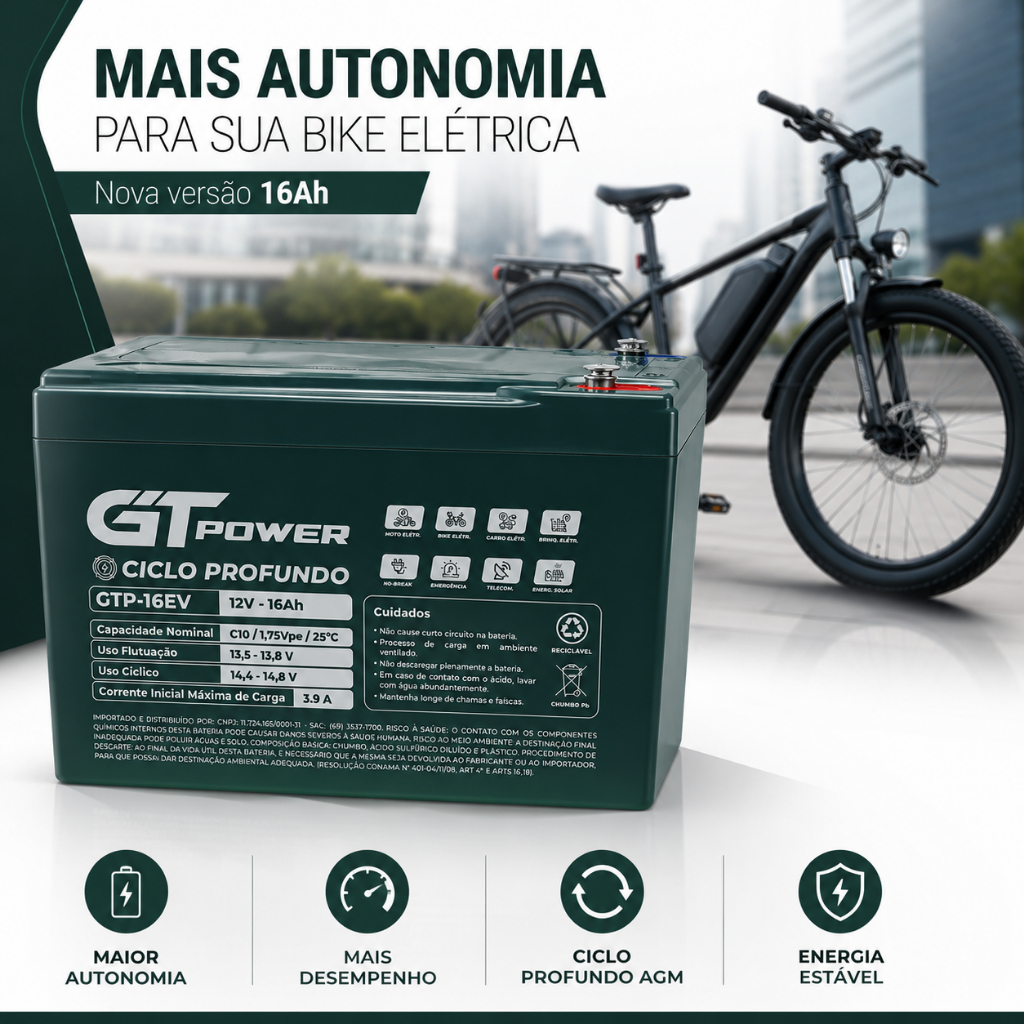 Bateria Ciclo Profundo Gtpower 12v 16ah Veículos Elétricos