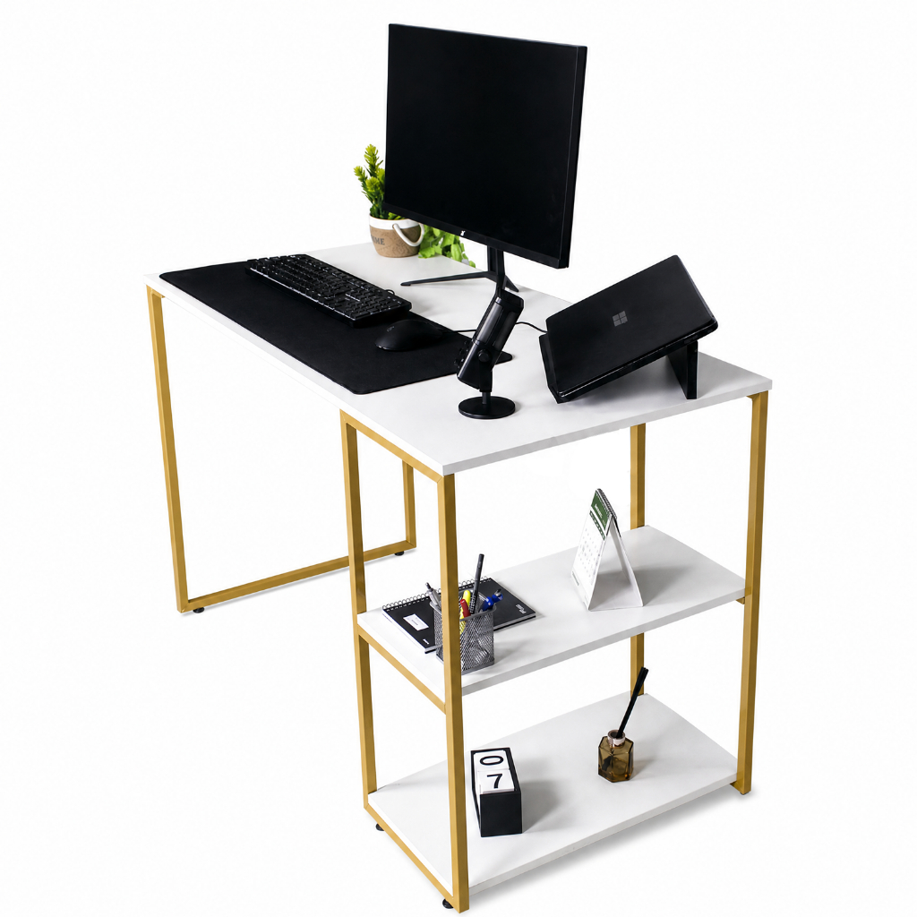 Mesa Home Office 2 Prateleiras Escrivaninha Industrial 117X60 Moderna com Estrutura de Ferro