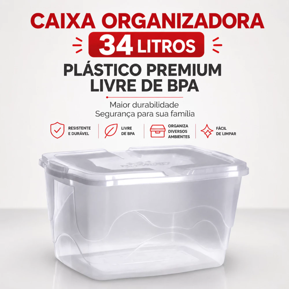 1,2,3 e 4 Caixa Organizadora 34L Transparente de Plástico Container Para Brinquedos Roupas Documentos