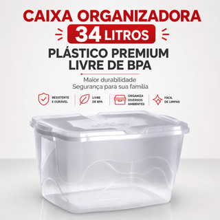1,2,3 e 4 Caixa Organizadora 34L Transparente de Plástico Container Para Brinquedos Roupas Documentos
