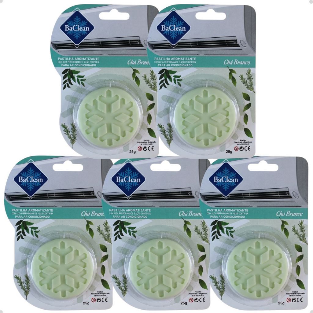 Kit 5 Pastilhas Aromatizantes BaClean Ar Condicionado Chá Branco