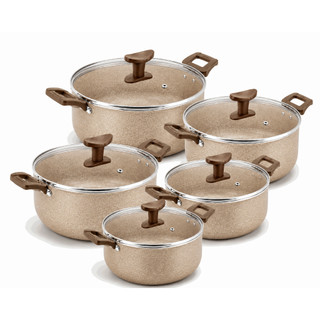 Jogo de Caçarolas 5 Peças Antiaderente Vanilla Alumínio Cozinha Completa! + Brinde talher