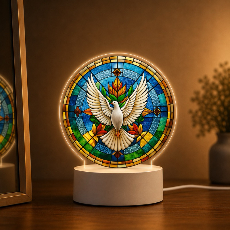 Luminária Decorativa Divino Espírito Santo | Estilo Vitral | Presente Católico