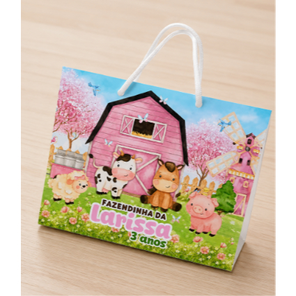 SACOLINHA FAZENDINHA ROSA Personalizado-PEGUE E MONTE | Lembrancinha | Aniversário Fazendinha Rosa