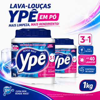 Detergente Lava-Louças Ypê em Pó 1kg ou 450g – 3 em 1 com Secante - Escolha a quantidade