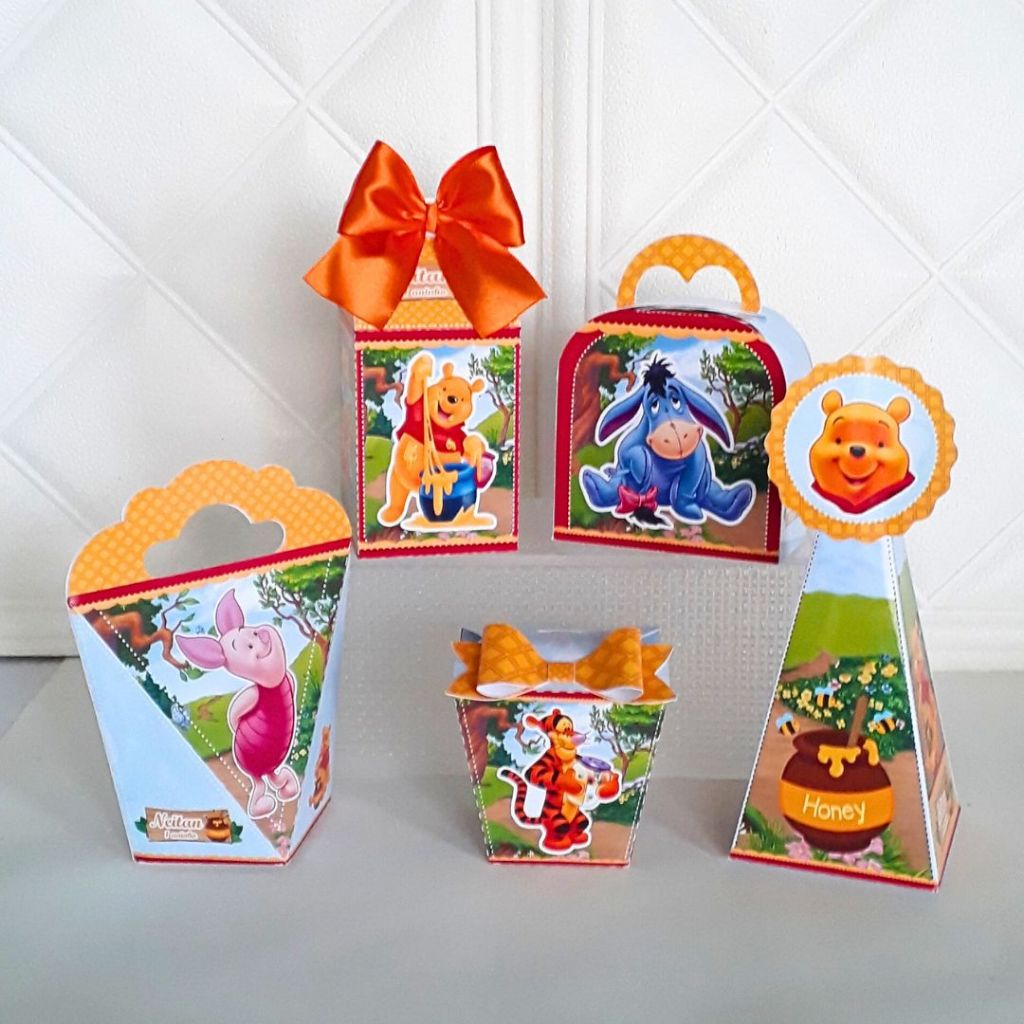 Kit Festa Ursinho Pooh Personalizada Lembrancinha Caixinhas Aniversário Infantil PEGUE MONTE