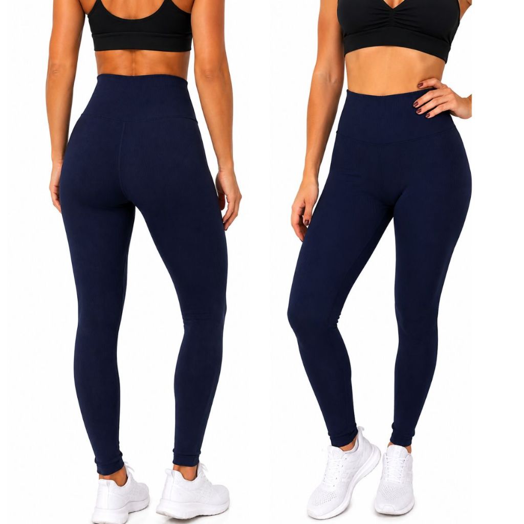 Legging Feminina Canelada Sem Costura Poliamida Premium Sem Transparência Cintura Alta p/ Academia e Treino Fitness Yoga
